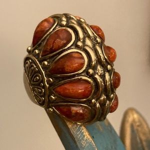 Orange Spiny Oyster Multi Cabochon Bronze Ring